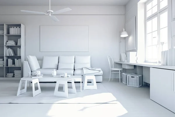 Renderização Belo Interior Branco Sem Texturas — Fotografia de Stock