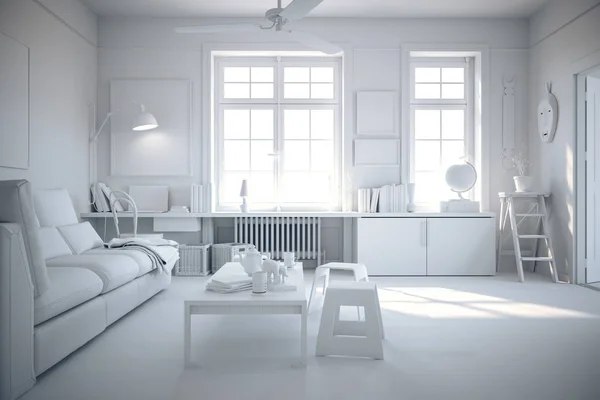3d render of beautiful white interior with no textures