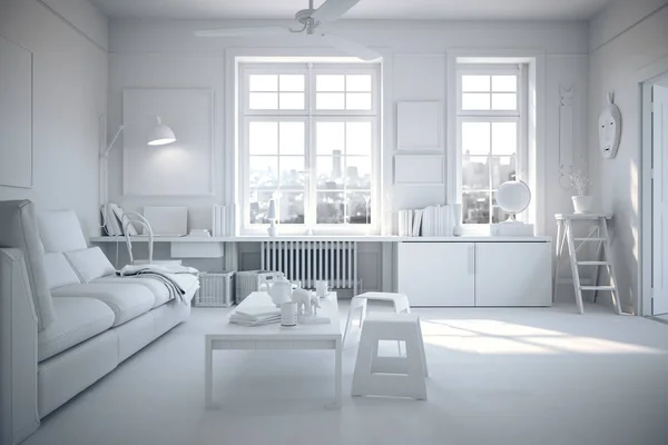 Renderizado Hermoso Interior Blanco Sin Texturas —  Fotos de Stock