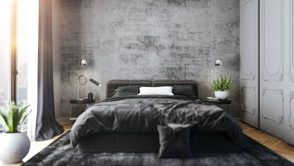 美しいベッドルームのインテリアの レンダリング — ストック写真