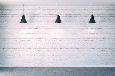 3D Oda beyaz tuğla duvar ve tavan lambası