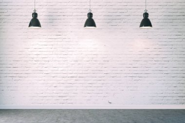 3D Oda beyaz tuğla duvar ve tavan lambası