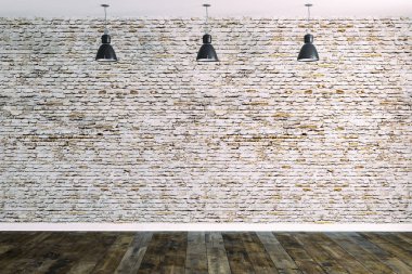3D Oda beyaz tuğla duvar ve tavan lambası