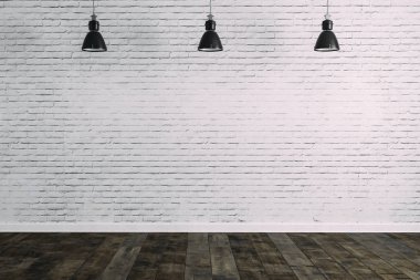 3D Oda beyaz tuğla duvar ve tavan lambası