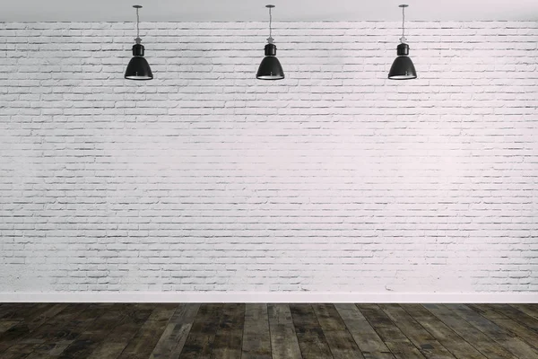 Raum Mit Weißer Ziegelwand Und Deckenlampe — Stockfoto
