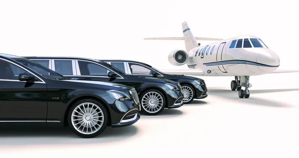 Render Luxury Limousine Car Private Jet — Stock Photo, Image