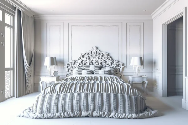 Renderizado Hermoso Dormitorio Clásico Interior —  Fotos de Stock