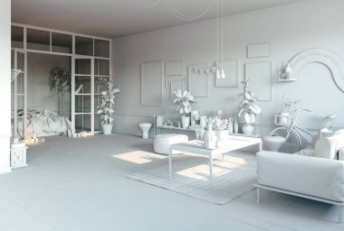Güzel beyaz iç oda 3d render