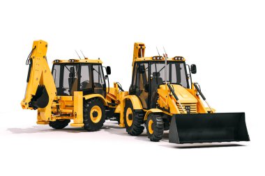 Beyaz arka plan üzerinde 3d kazıcı yükleyici