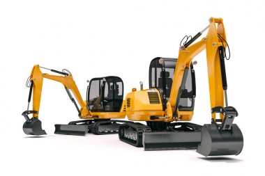 Beyaz backgorund üzerinde 3d buldozer