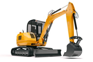 Beyaz backgorund üzerinde 3d buldozer