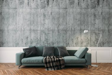 Kanepe ve zemin lambası ile 3d güzel iç