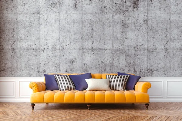 美丽的内饰 带沙发和混凝土复古墙 — 图库照片