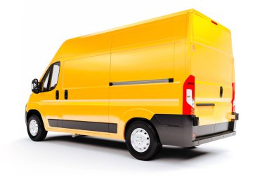 Beyaz arka planda beyaz minibüs aracının 3d görüntüsü