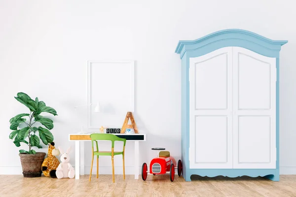 3D渲染漂亮的儿童房内部和玩具 — 图库照片