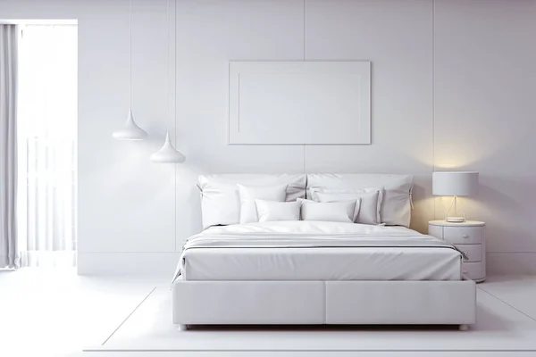 3Dレンダリングの美しいベッドルームのインテリアルーム — ストック写真