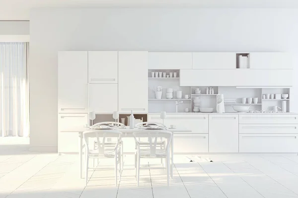 Render Beautiful Modern Kitchen — Stock Photo, Image