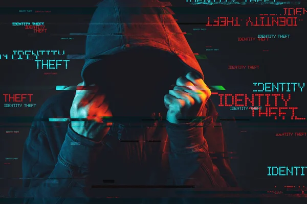 Koncepcja Kradzież Tożsamości Internecie Anonimowa Osoba Płci Męskiej Kapturem Niski — Zdjęcie stockowe