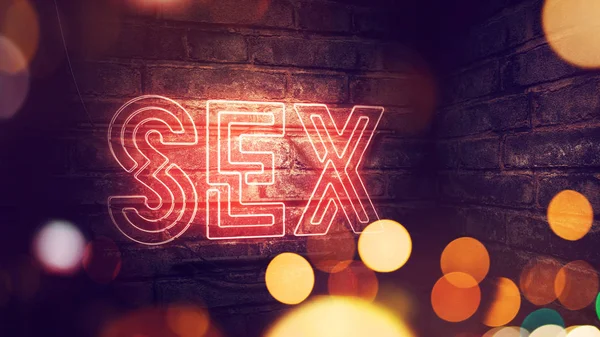 Sex Leuchtreklame Ziegelwand Montiert Konzeptionelle Darstellung Für Rotlichtviertel Oder Sexshop — Stockfoto