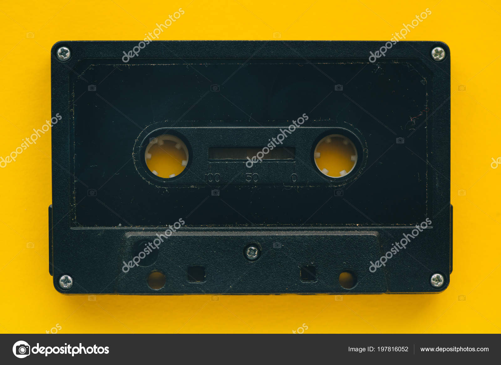 Audio Cassette Tape Yellow Background Retro Vintage Technology — Stock