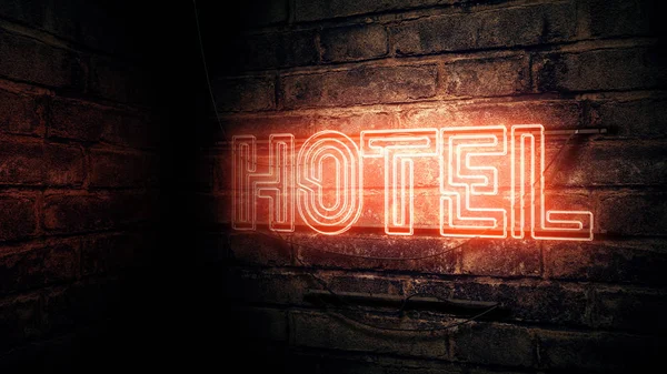 Hotel Neon Sinal Conceitual Renderização Ilustração — Fotografia de Stock