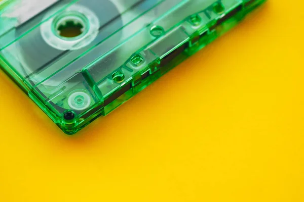 Audio Cassette Tape Yellow Background Retro Vintage Technology — Stock Photo, Image