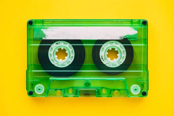 Audio Cassette Tape Yellow Background Retro Vintage Technology — Stock Photo, Image