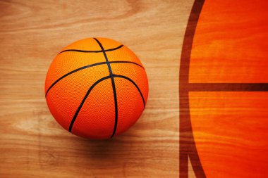 Basketbol topu üstten görünüm parke mahkeme katta döşeme