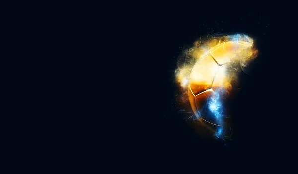 Golden Soccer Ball Banner Copy Space Football Energetic Flames Rendering — Stock Photo, Image