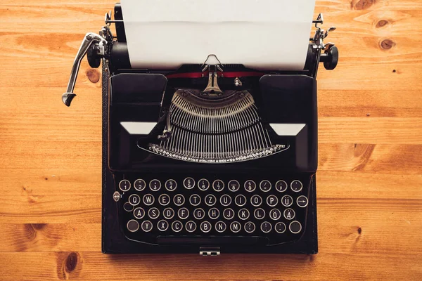 Vintage Typewriter Machine Writers Desk Top View Flat Lay Conceptual — Stock Photo, Image