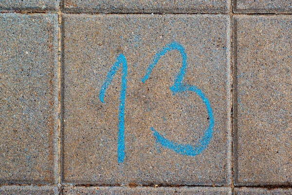 Number Thirteen Written Chalk Sidewalk Pavement — Stock Photo, Image