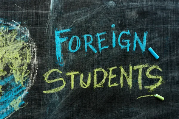 Foreign Students Exchange Program Concept Handwritten Text Chalk School Blackboard — Stock Photo, Image