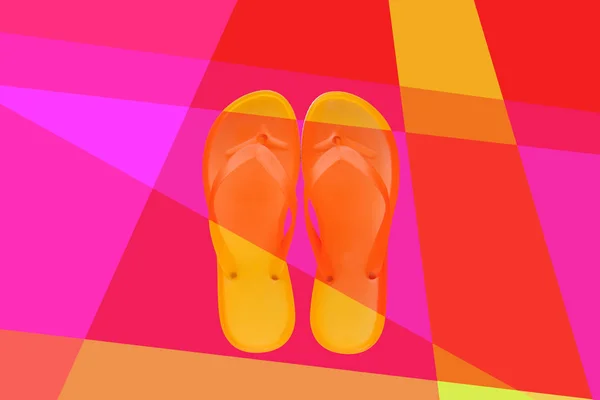 Flip Flop Papucs Pukkanás Befest Felülnézet Lapos Feküdt Modern Colorul — Stock Fotó
