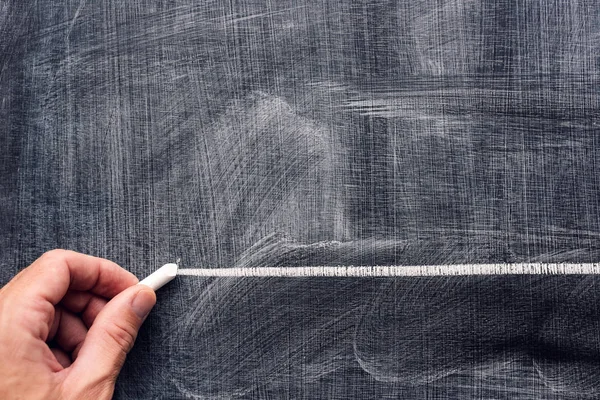 Hand Underlining Chalk School Blackboard Teacher Emphasizing Something Important Mock — Stock Photo, Image