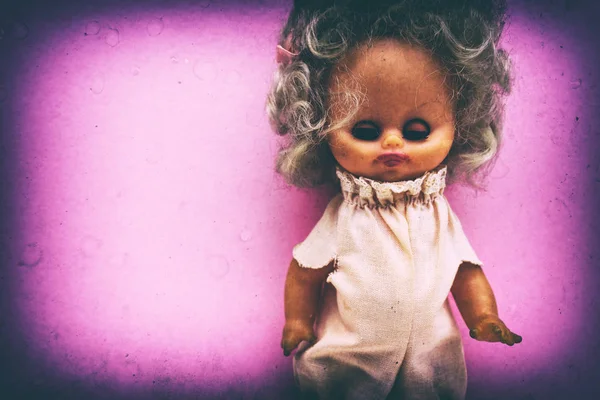 Spooky Vintage Generic Doll Portrait Grunge Texture Grains Splotches — Stock Photo, Image