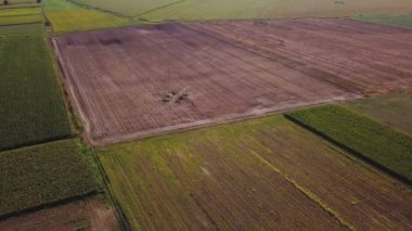Yaz, düz kırsal manzara yüksek açı görünümden ekili alanlara dron görüntüleri