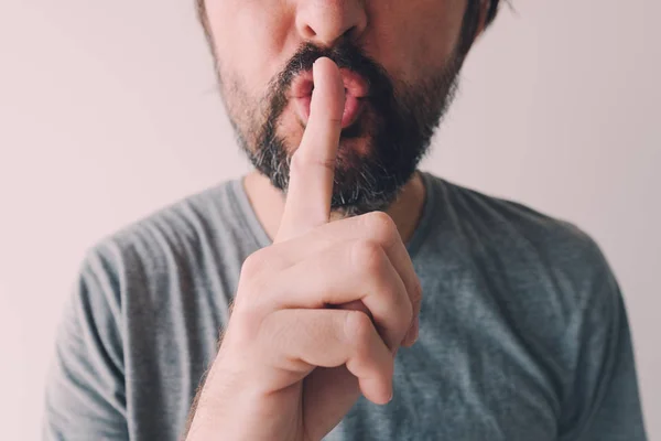 Finger Lips Man Making Shushing Gesture — Stock Photo, Image