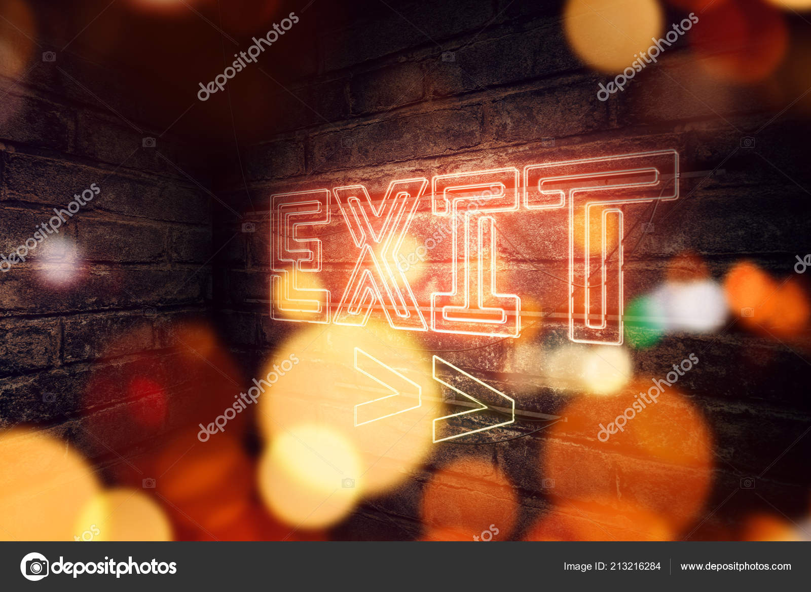 Exit Neon Sign Mounted Brick Wall Conceptual Rendering Illustration 