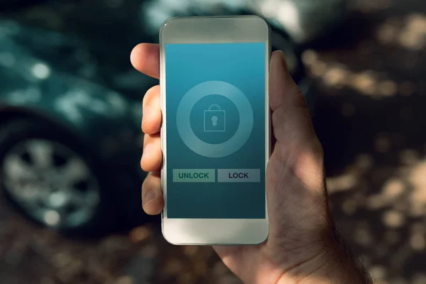 Samochód Zablokować Odblokować Aplikację Smart Phone Makiety Ekranu — Zdjęcie stockowe