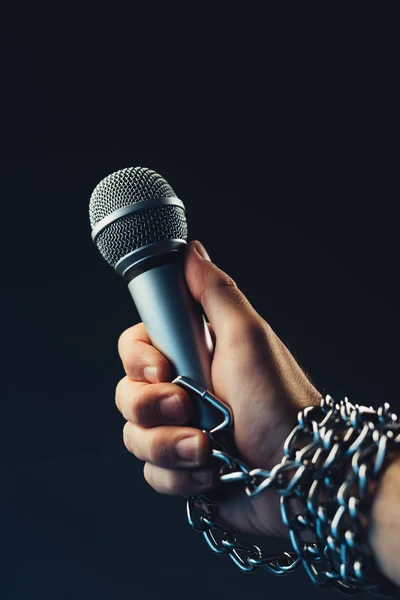 Freedom Press Journalism Conceptual Image Microphone Male Hand Tied Chains — Stock Photo, Image