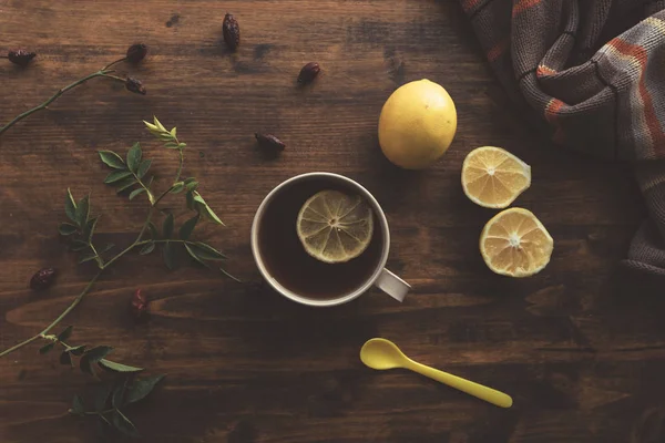 Kuşburnu Briar Çay Tablo Kupası Limon Iyi Manzaralı — Stok fotoğraf