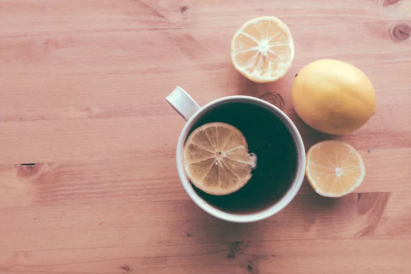 Vista Dall Alto Della Tazza Con Frutta Limone — Foto Stock