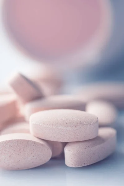 Szelektív Összpontosít Közelről Vitamin Kiegészítés Pills — Stock Fotó