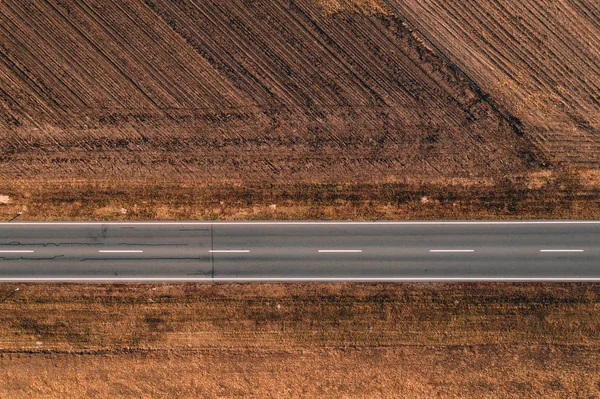 Vista Aérea Del Camino Vacío Través Del Campo Día Soleado — Foto de Stock