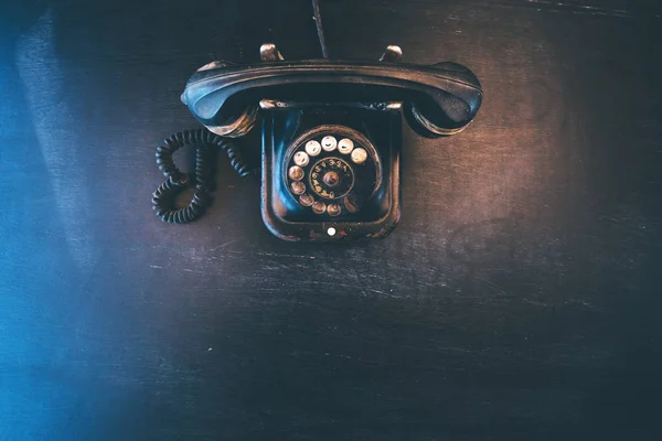 Black Vintage Landline Telephone Old Weathered Broken Communication Concept — Stock Photo, Image