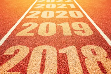 2019 yeni yıl kavramı, numara serisinde atletik spor tüm hava koşu parkuru perspektif içinde