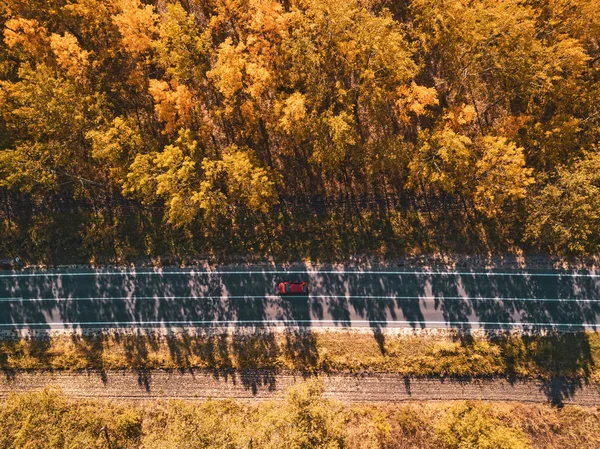 ドローンの視点で直接上記の森の道路の車の空中写真 — ストック写真