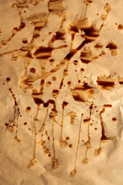 Coffee Drips Stains Splashes Brown Paper Top View — Stock Photo, Image