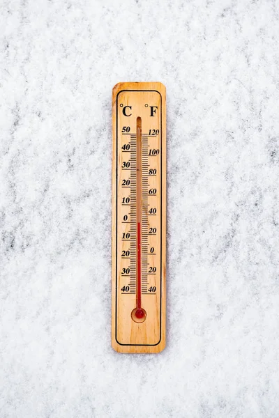 Termometer Snö Vid Noll Grader Celsius Skala — Stockfoto