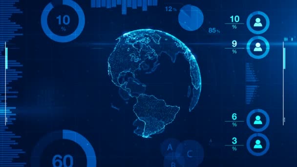 Инфографика Глобальных Деловых Технологических Данных Концептуальная Анимация Вращающегося Земного Шара — стоковое видео